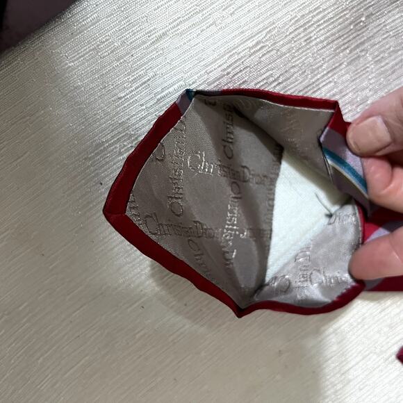 Vintage Christian Dior 100% Silk Tie Necktie USA made Designer Red Grey stripe - Picture 4 of 4